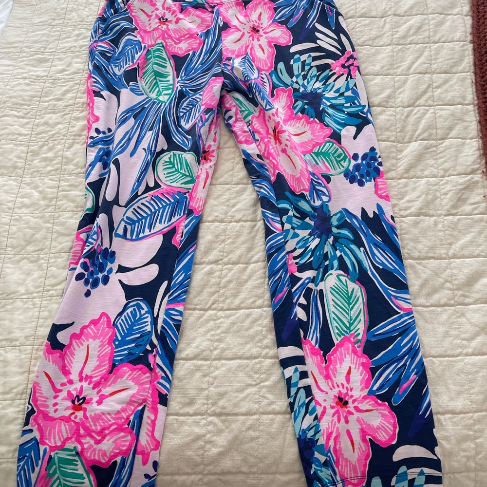 Lilly Pulitzer Floral Print Pants in Pink and Blue size large